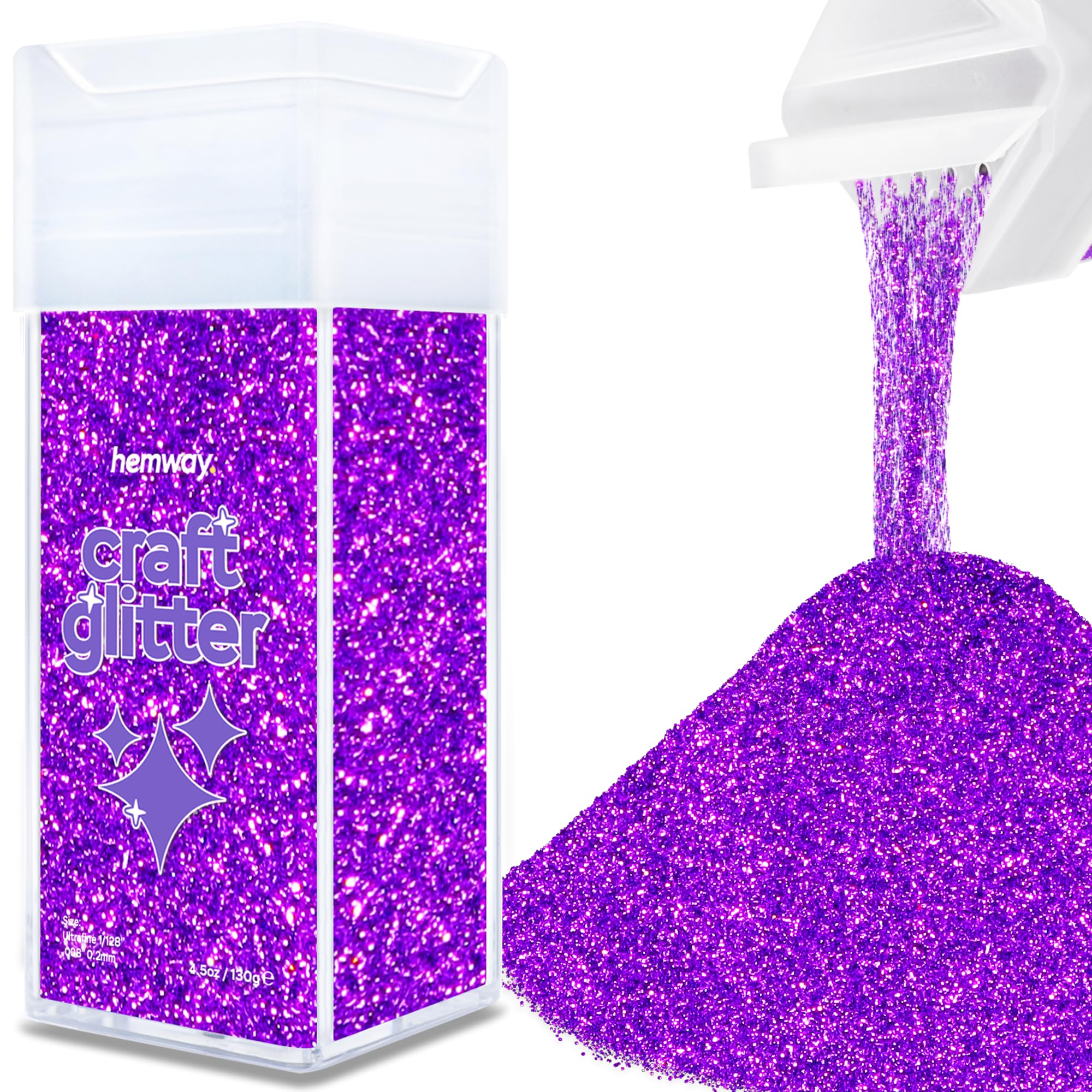 Hemway Glitter Shaker Purple 110g Ultrafine, Craft Glitter Shaker for Resin & Epoxy Crafts, Christmas Art Supplies, Nail, Body, Face, Eye, Festival, Crafting, Slime, Sparkle