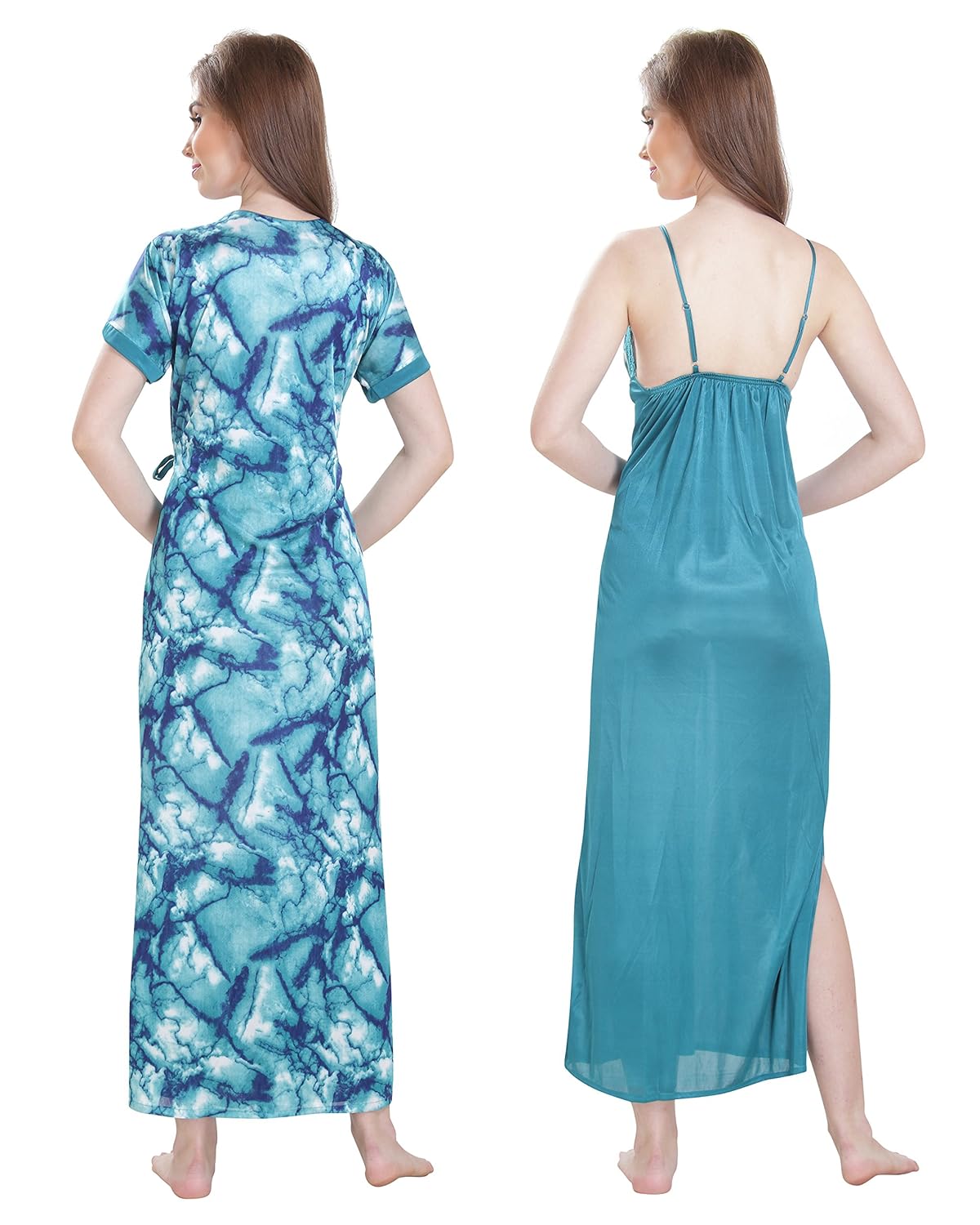 av2 women satin nighty with lace & printed robe 1380