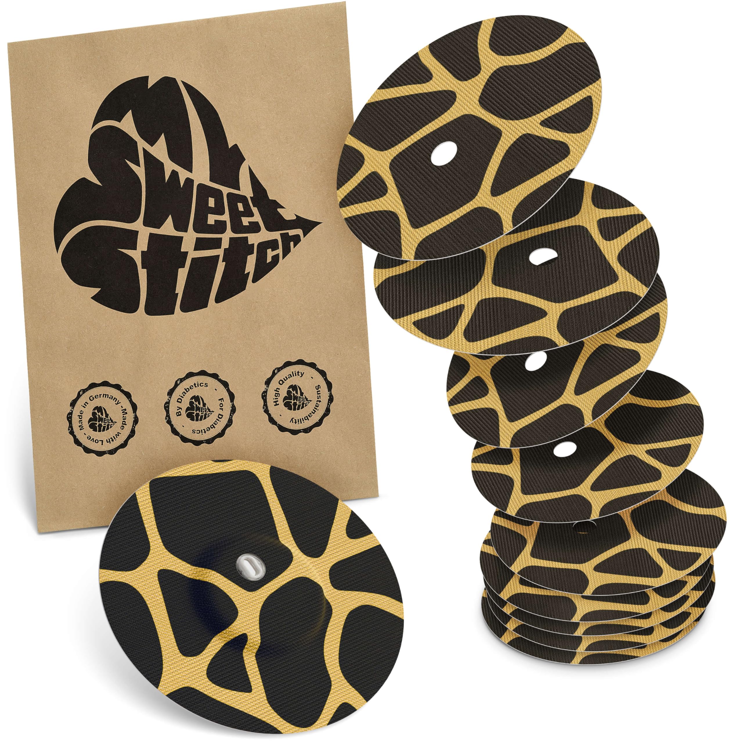 MySweetStitch - 10 x Freestyle Libre 3 Round Patches with Ventilation Hole, Overpatch Ø 60mm, Waterproof, Breathable, Skin-Friendly, Made in Germany, Savannah