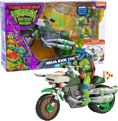 Giochi Preziosi, Tartarughe Ninja 2023 Caos Mutante, Moto con Funzione Combattimento E Personaggio Leonardo Incluso, Compatibile Con Tutti I Personaggi Base, Per Bambini a Partire DaI 4 Anni