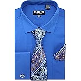 C. Allen Men's Solid Micro Pattern Regular Fit Dress Shirts with Tie Hanky Cufflinks French Cuffs Combo