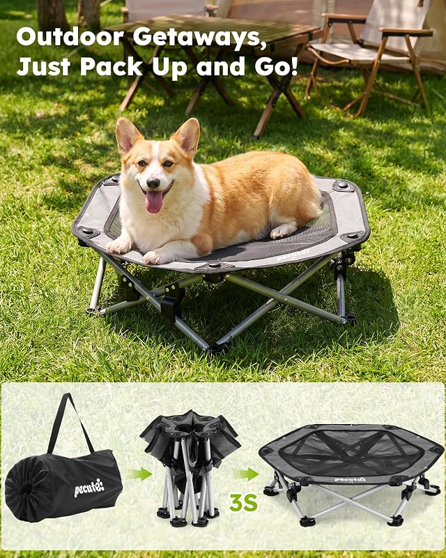 Erhöhtes Hundebett, Hundeliege Outdoor 3s Klappbar, Camping Grau L