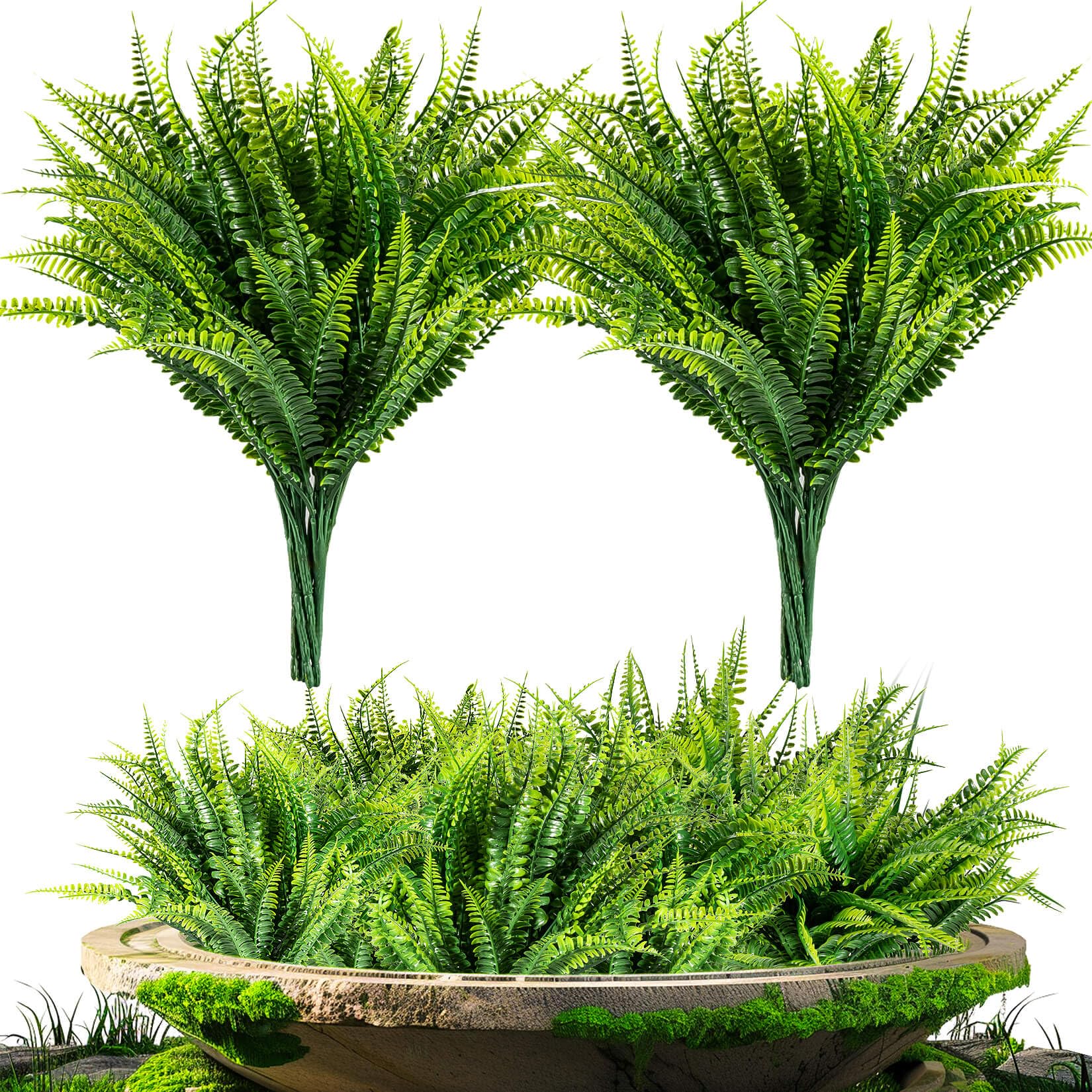 Photo 1 of MAQIHAN 10PCS Fake Fern Outdoors - Ferns Artificial Plants for Outdoor Ferns That Look Real Boston Faux Fern Stems Indoor Nearly Natural UV Resistant Outdoor Plants Artificial for Porch Greenery Decor