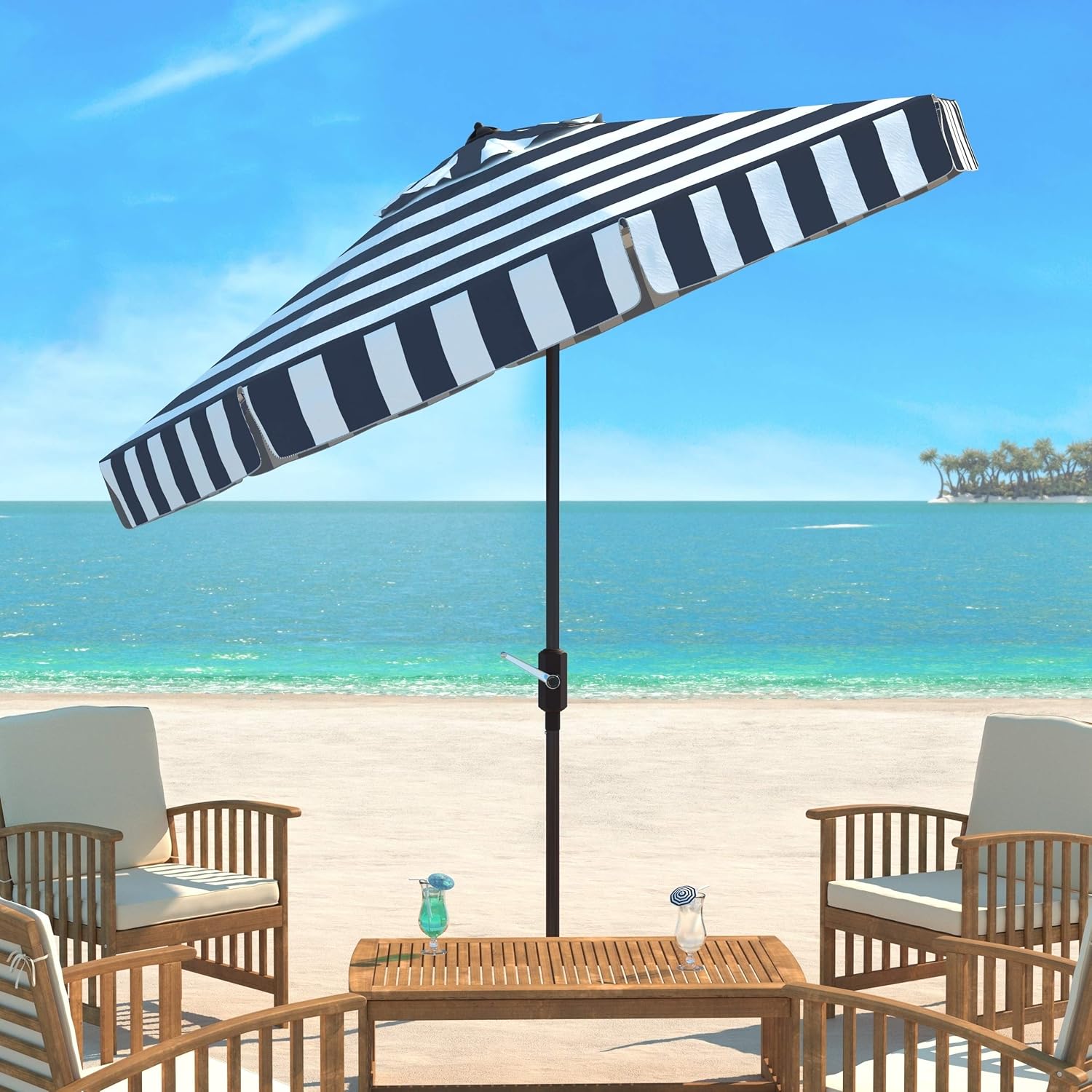 Fashion Line 9 Ft. Umbrella Blue White Stripe Classic