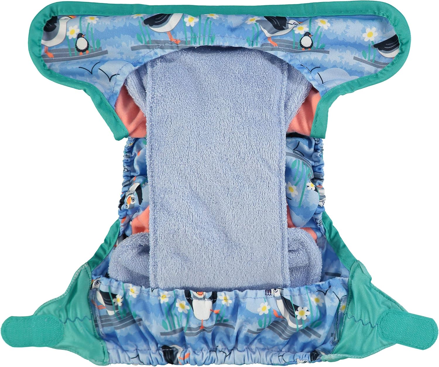 Close Pop-in Premium Bamboo Cloth Nappy with Aplix Fastener - Adjustable One Size Birth to Potty Elegant Print Design - Blue Puffin - Image 5
