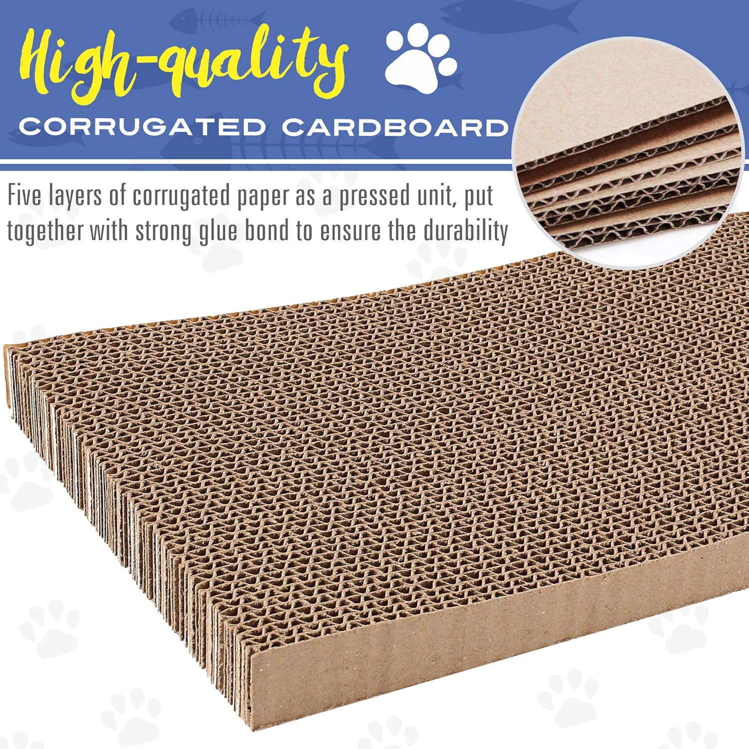 PrimePets 2 Pack Cat Scratcher Pad, Wide Corrugated Cat Scratching Pad Wave Shaped Reversible Replacement Cat Scratcher Cardboard Lounge Sofa Bed (Catnip Included) : Pet Supplies