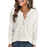 ANRABESS Women's Long Sleeve Waffle Knit Shirts Dressy Casual Loose Button Up V Neck Henley Tops 2026 Fall Basic Tee Blouse
