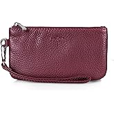 Genuine Leather Coin Purse for Women Small Change Purse with Removable Wrist Strap Zipper Wristlet Wallets with Credit Card Slot