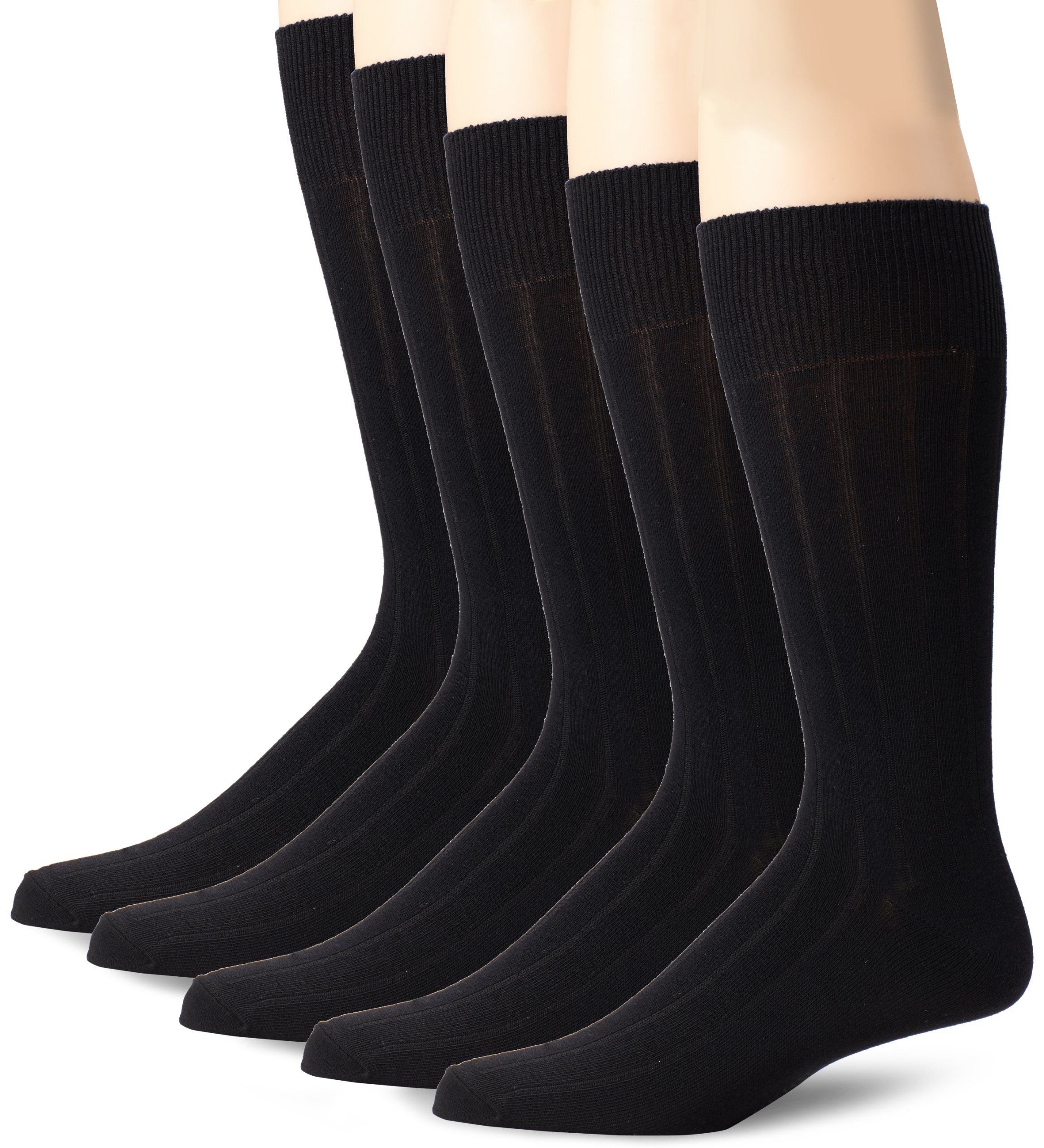 DOCKERS (5 PACK) Polyester Reinforced Heel & Toe Rib Crew Socks FOR MEN