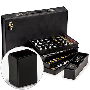 Japanese Riichi Mahjong Set with Black Tiles