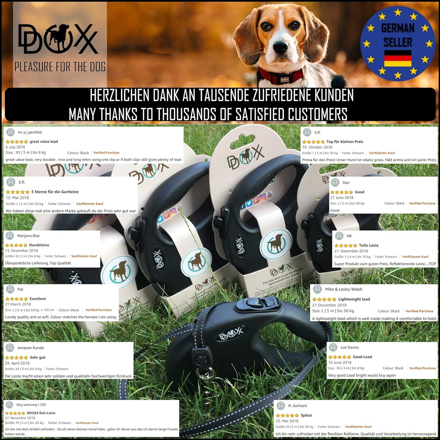 DDOXX RollLeine reflektierend viele Farben &amp; Größen Hundeleinen