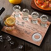 Chengu Tequila Shot Board Tequila Gifts Shot Glasses Holder Flight Board Wooden with Salt Rim Bartender Gifts for Liquor Bar Housewarming Party Restaurant