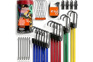 HORUSDY 31-Piece Premium Bungee Cords with Hooks, Includes 10”,18”,24”,32”,40” Bungee Cords, 6“ Zip Ties, 8”Canopy/Tarp Ball Ties and Crocodile Mouth Tarp Clips
