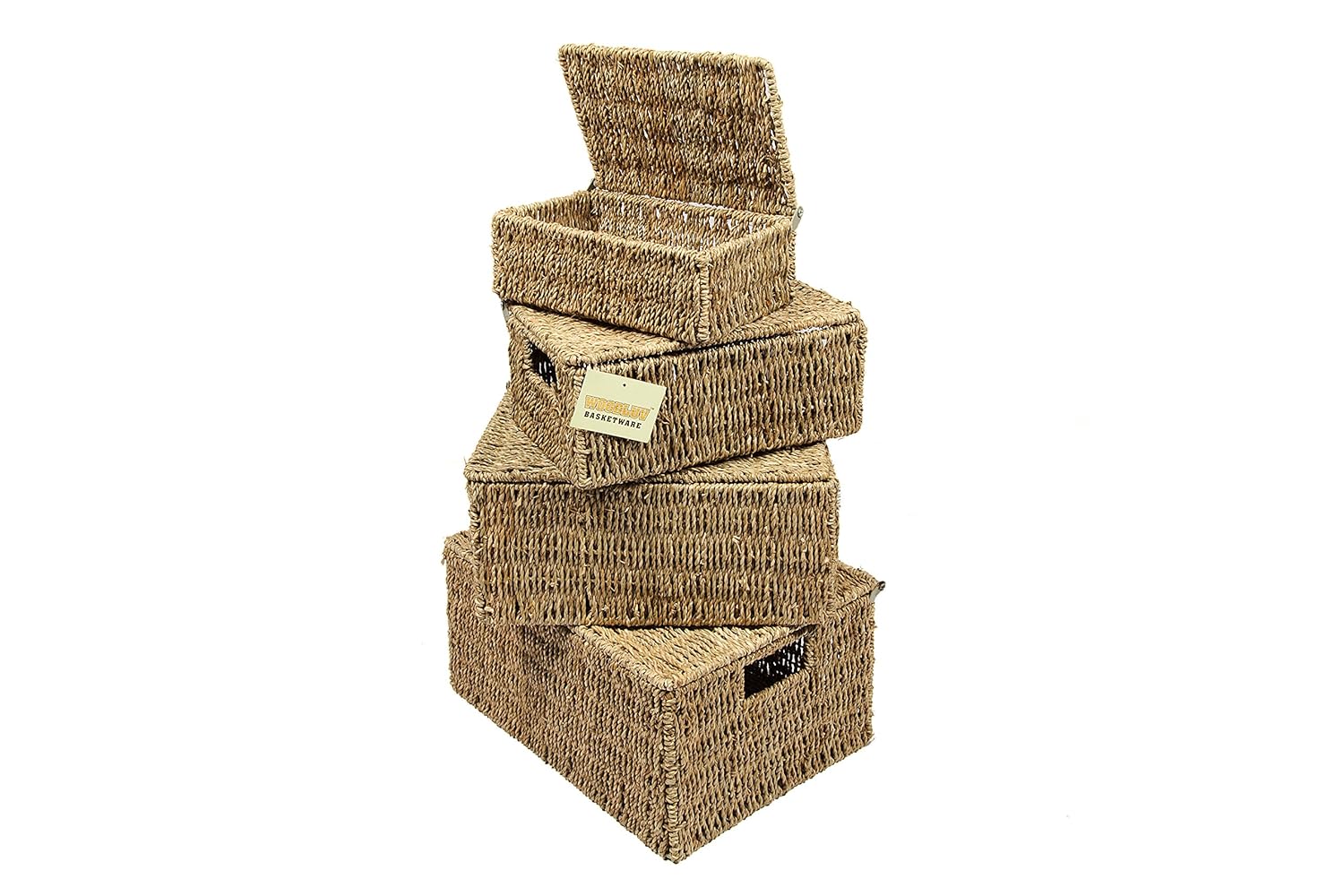 WoodLuv Set of 4 Seagrass Storage Boxes Basket With Lids Amazon.co.uk