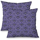 Horror Halloween Decorative Throw Pillow Cover 18x18 Inch Set of 2, Haunted Ghosts Mansion Decor Mystic Skull Spooky Grinning Farmhouse Outdoor Purple Pillowcase for Home Bed Living Room