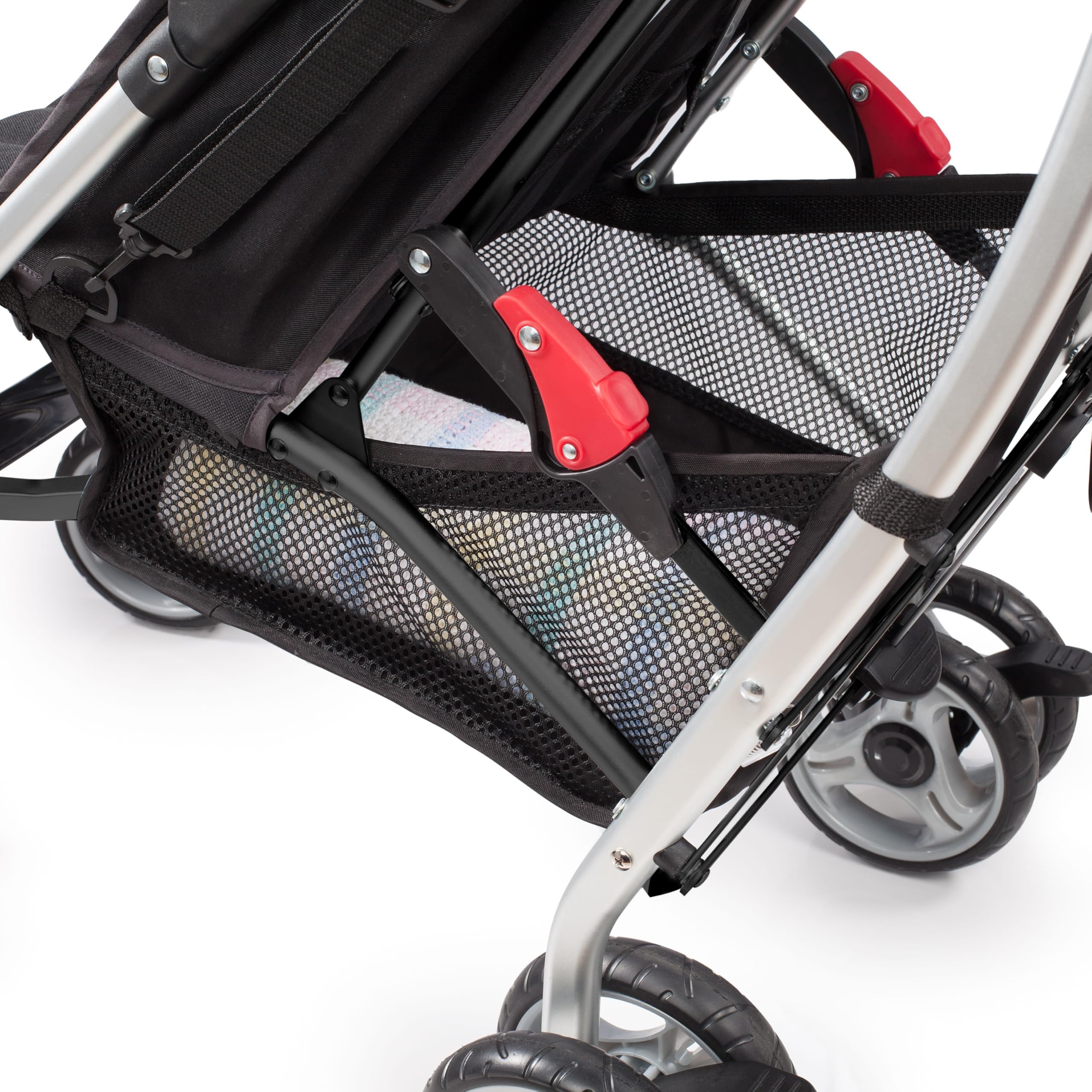Bright Starts 3Dlite Convenience Stroller, Black - Lightweight Stroller, Large Seat Area, Mesh Siding, 4 Position Recline, Extra Large Storage Basket, Infant Stroller for Travel