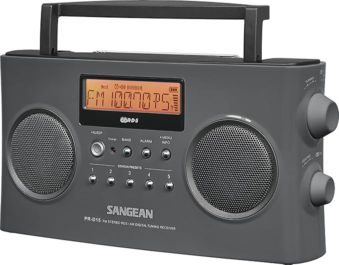 Sangean PRD15 FMStereo/AM Rechargeable Portable Radio with Handle (Gray) Home