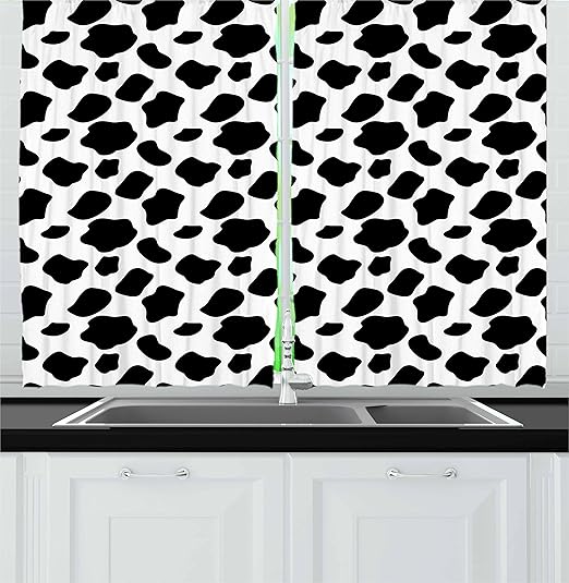 Amazon Com Ambesonne Cow Print Kitchen Curtains Cattle Skin