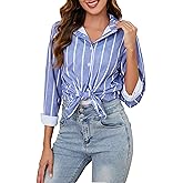 TOLOVIC Wrinkle Free Womens Striped Button Down Shirts for Women Long Sleeve Stretch Business Office Formal Work Blouses Tops