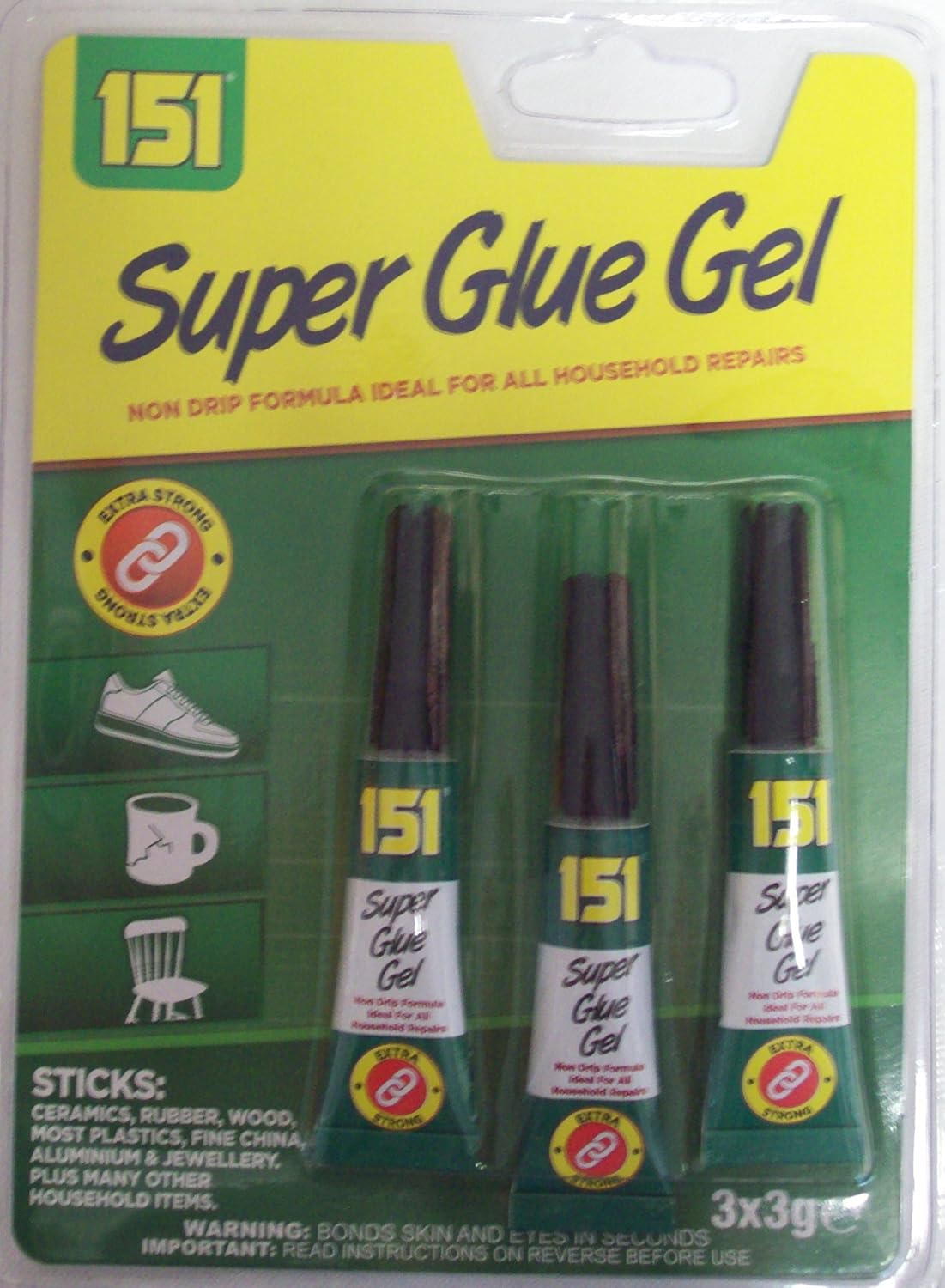 Superglue Gel Triple Pack Extra Strong Non Drip Adhesive Glue 3 x 3g, Super Glue, Clear, 0