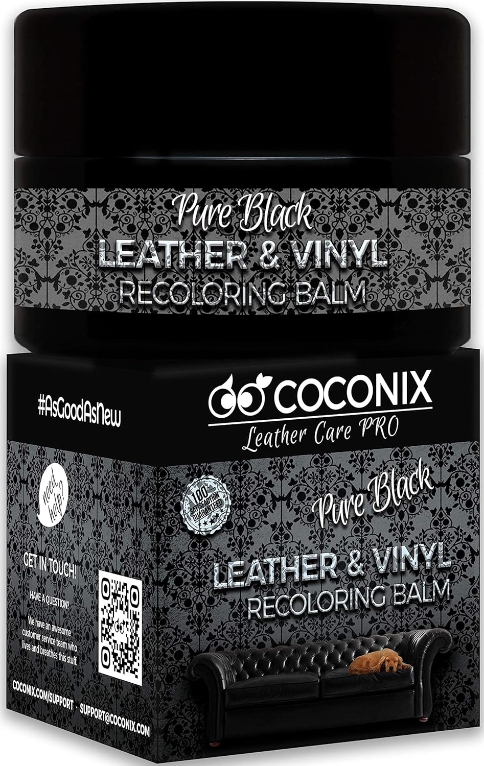 Coconix Leather Recoloring Balm Pure Black - Recolor, Renew, Repair & Restore Aged, Faded, Cracked, Peeling and Scuffed Leather & Vinyl Couches, Boat or Car Seats, Furniture