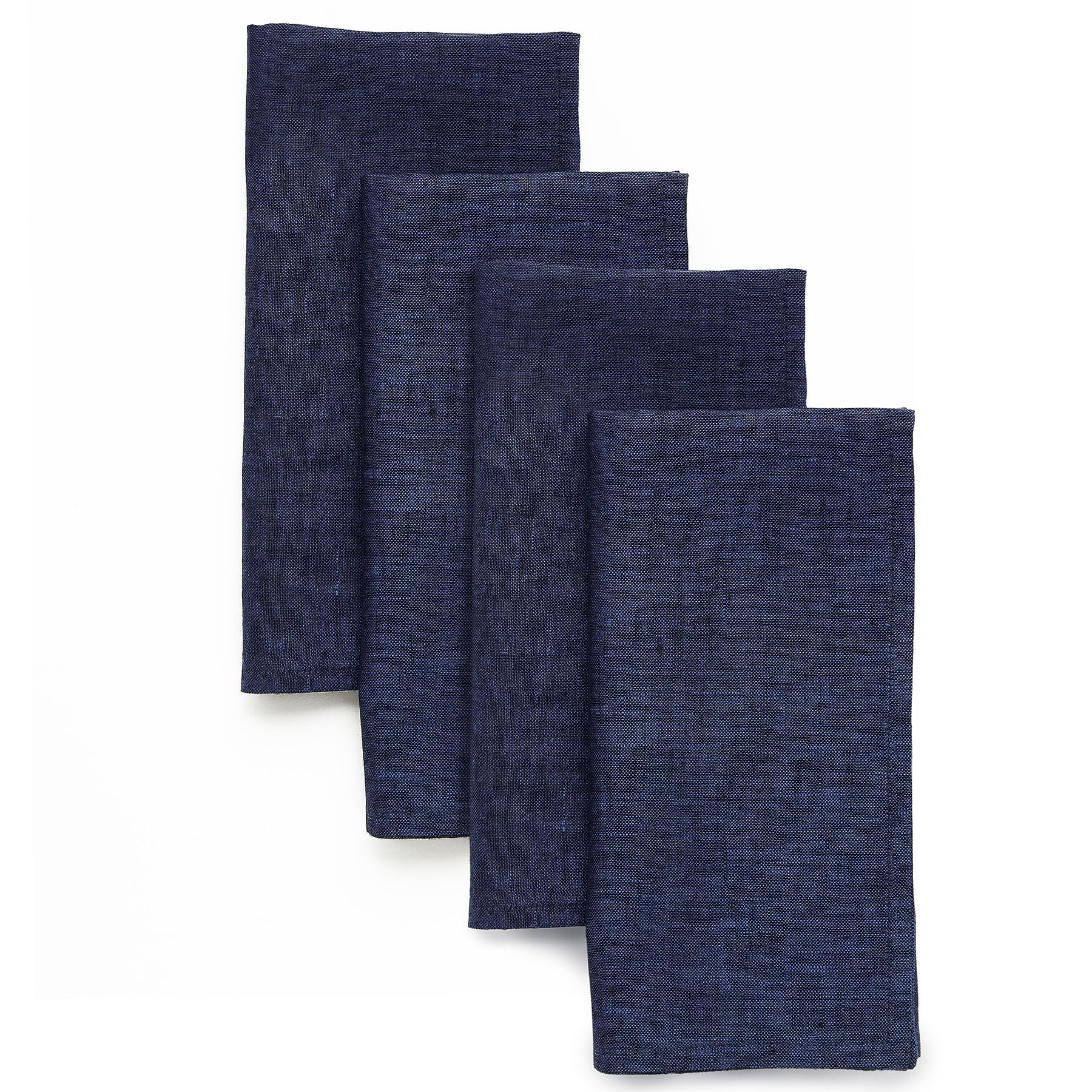 Solino Home Linen Cloth Napkins Set of 4-100% Pure Linen Chambray Navy Dinner Napkins 20 x 20 Inch for 4th of July, Summer - Athena, Handcrafted and Machine Washable