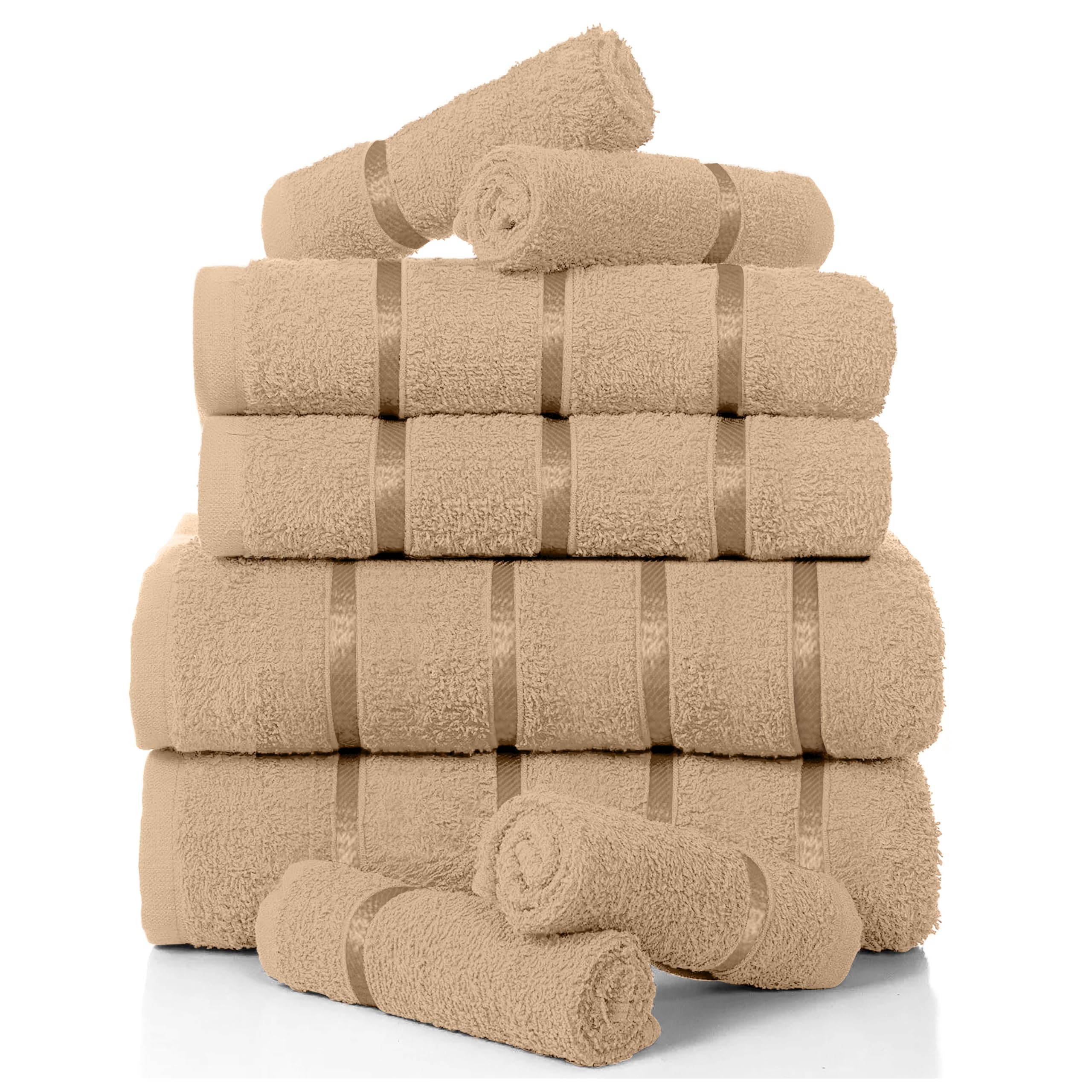GC GAVENO CAVAILIA Luxury 8 Pack Boston Bale Set, Extra Soft 100% Egyptian Cotton, Highly Absorbent Towel 450 GSM, NATURAL, MAIL BAG