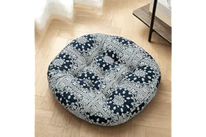 Getmo Resin Meditation Floor Pillow,Large Round Boho Floor Cushion, Mandala Bohemian Floor Pillows Cushion Seating for Yoga Living Room Balcony Office Outdoor Tatami,22x22 Inch,Navy Blue