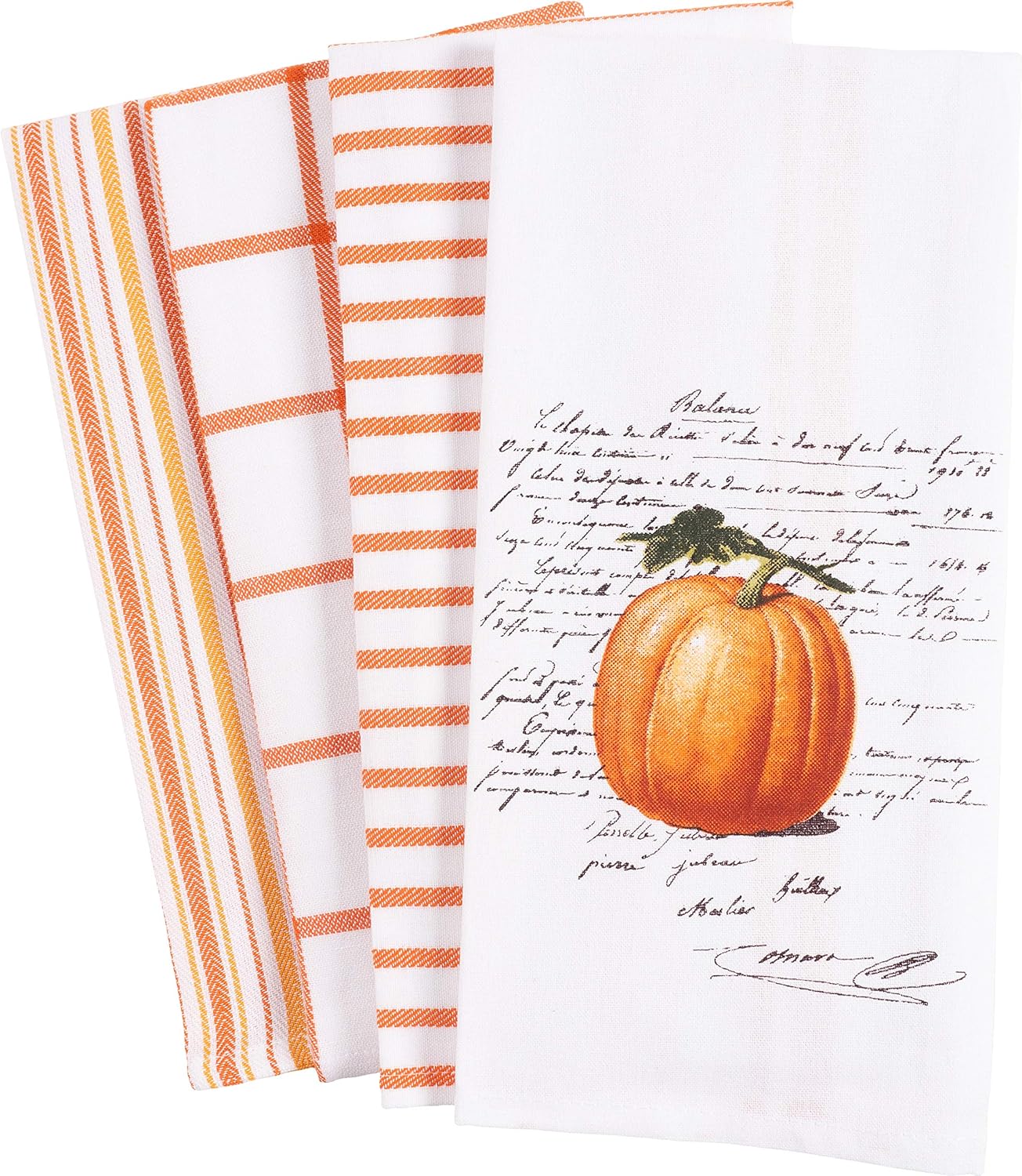 KAF Home Pantry Kitchen Holiday Dish Towel Set of 4, 100-Percent Cotton, 18 x 28-inch (Pumpkin Words)