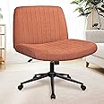 NEO CHAIR Criss Cross Chair with Wheels Armless Cross Legged Office Desk Wide Comfy Vanity Makeup Chair Adjustable Swivel Computer Task for Home Office Fabric (Brown)