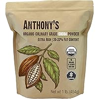 Anthony's Organic Culinary Grade Cocoa Powder, 1 lb, Dutch Processed Baking Cocoa, Gluten Free, Non GMO, Keto Friendly