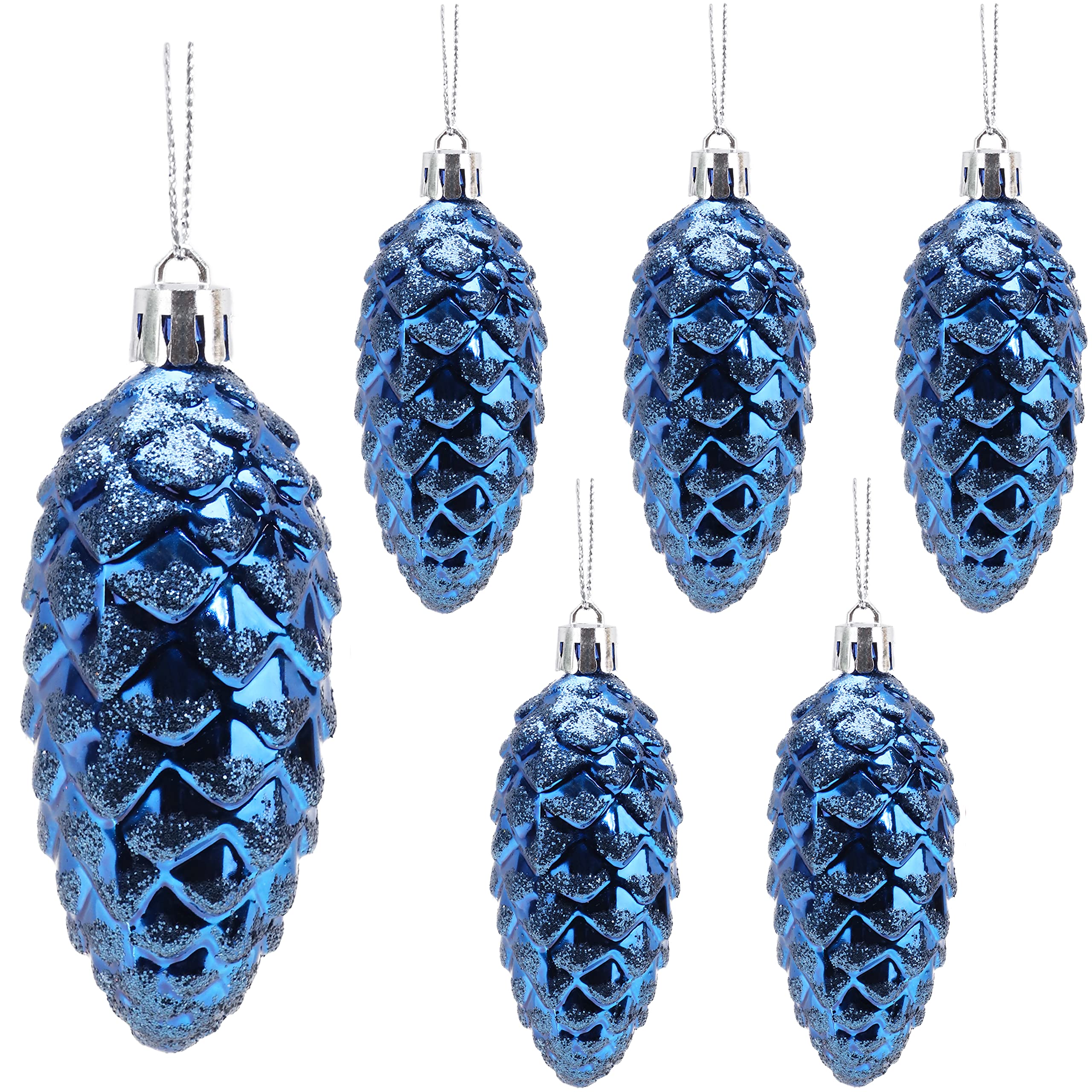 Christmas Concepts® Pack of 6-90mm Pine Cone Baubles – Shiny and Glitter Decorated – Luxury Christmas Decorations (Midnight Blue)