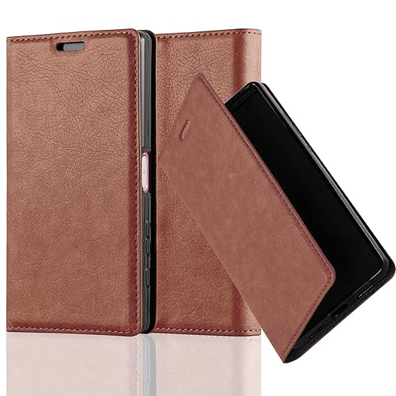 Cadorabo Hülle für Sony Xperia Z5 COMPACT - Hülle in Cappuccino BRAUN – Handyhülle mit Magnetverschluss, Standfunktion und Kartenfach - Case Cover Schutzhülle Etui Tasche Book Klapp Style
