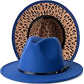 Gossifan Women Two Tone Wide Brim Fedora Felt Panama Hats Classic Belt Buckle