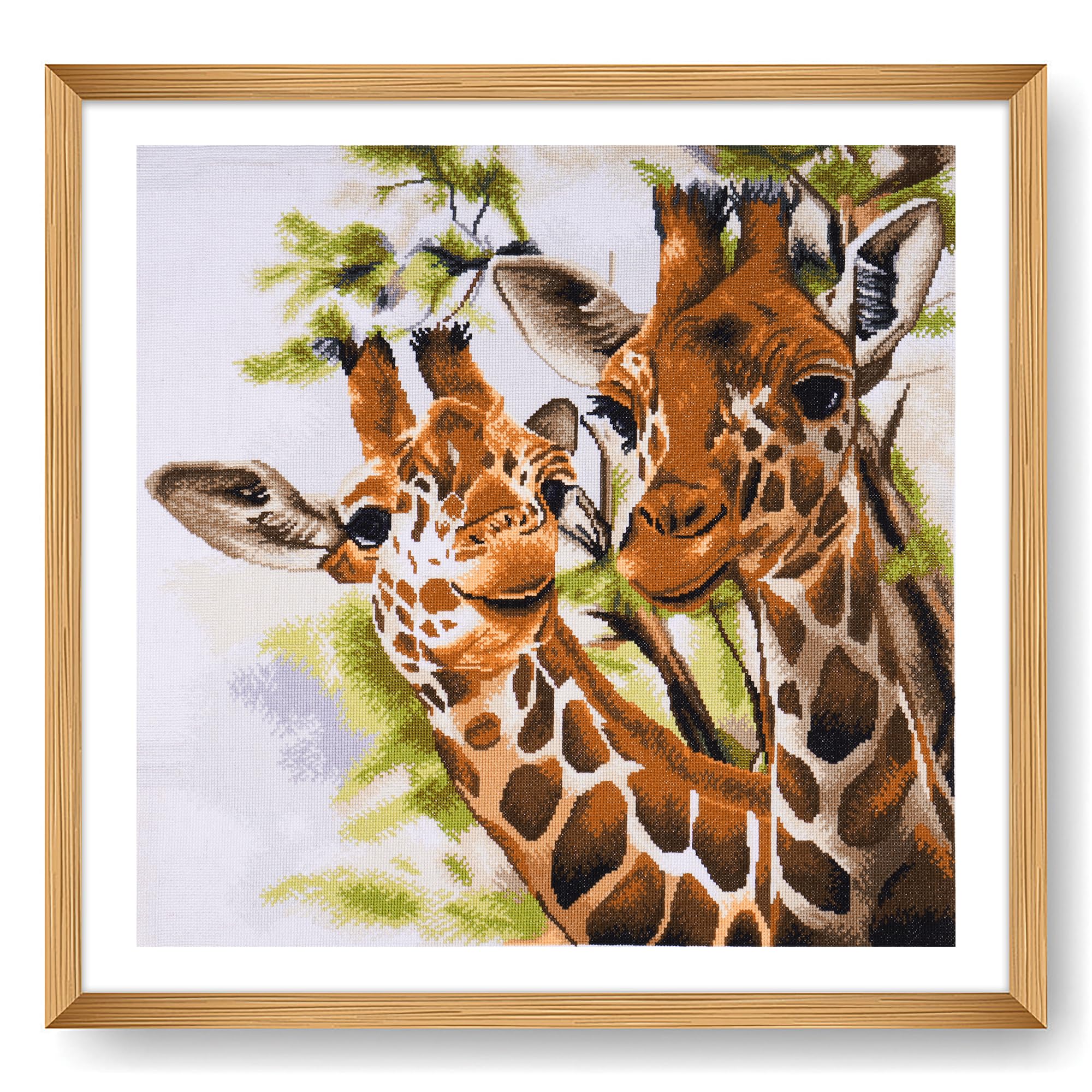 Trimits Printed Cross Stitch Kits - Printed Embroidery Needlecraft for Adults Beginners Kids, Christmas, Gifts, Wall Art (Frame Not Included), 14 Count Aida, Giraffes