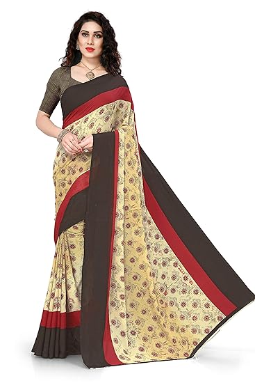 Womens Reniyal Printed Georgette Saree with Blouse Piece (12633, Cream)