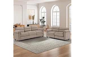 HAOMARKETS Corduroy Sofa Set, Upholstered Loveset and 3-Seater Couch with Plush Cushions and Rolled Arms, Modern Living Room Furniture Sets,Brown