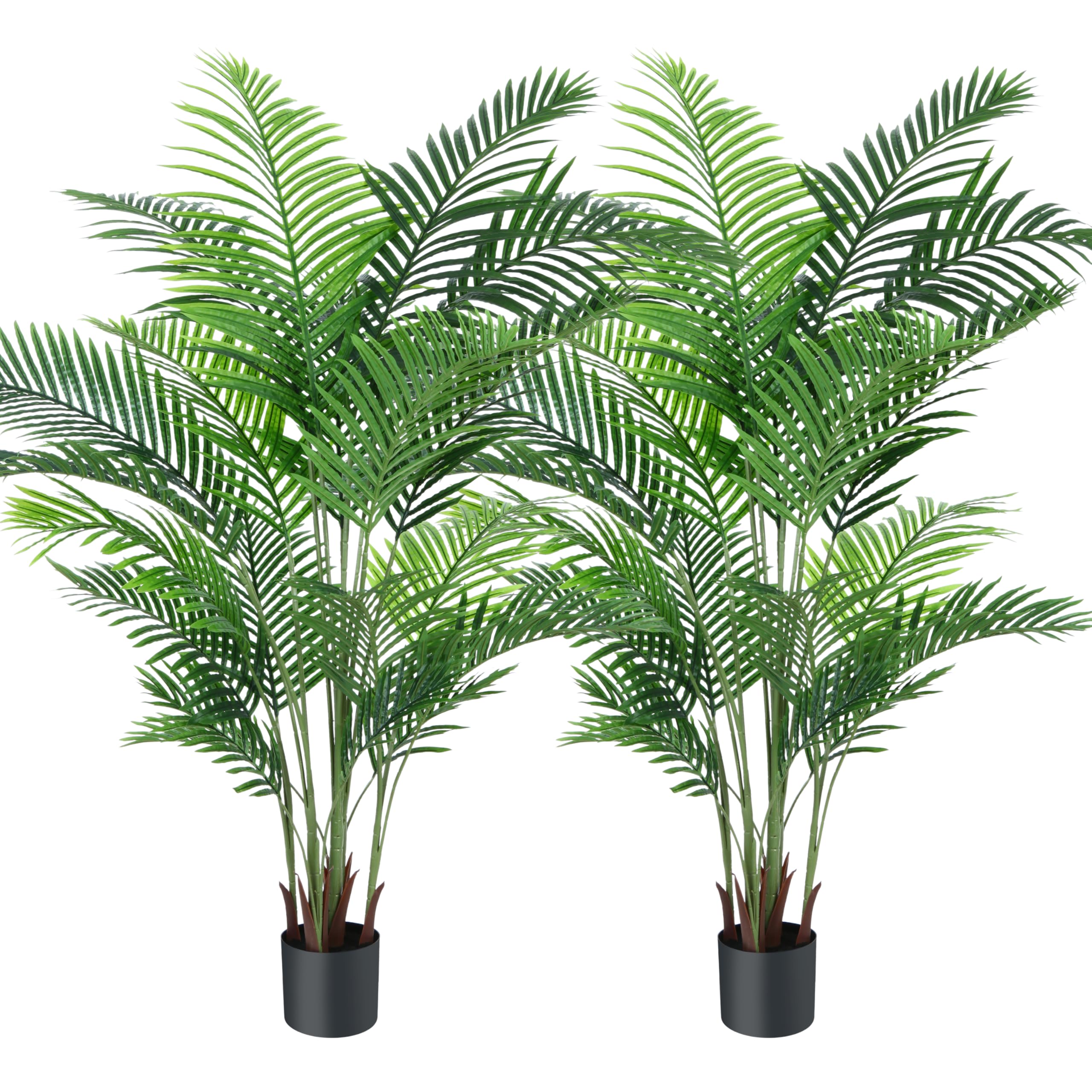 Fopamtri Artificial Areca Palm Tree 6 Foot UV Resistant Fake Palm Plant with 20 Trunks Potted Faux Tree for Indoor or Outdoor Decoration Silk Dypsis Lutescens Plants for Home Office, Set of 2 Image