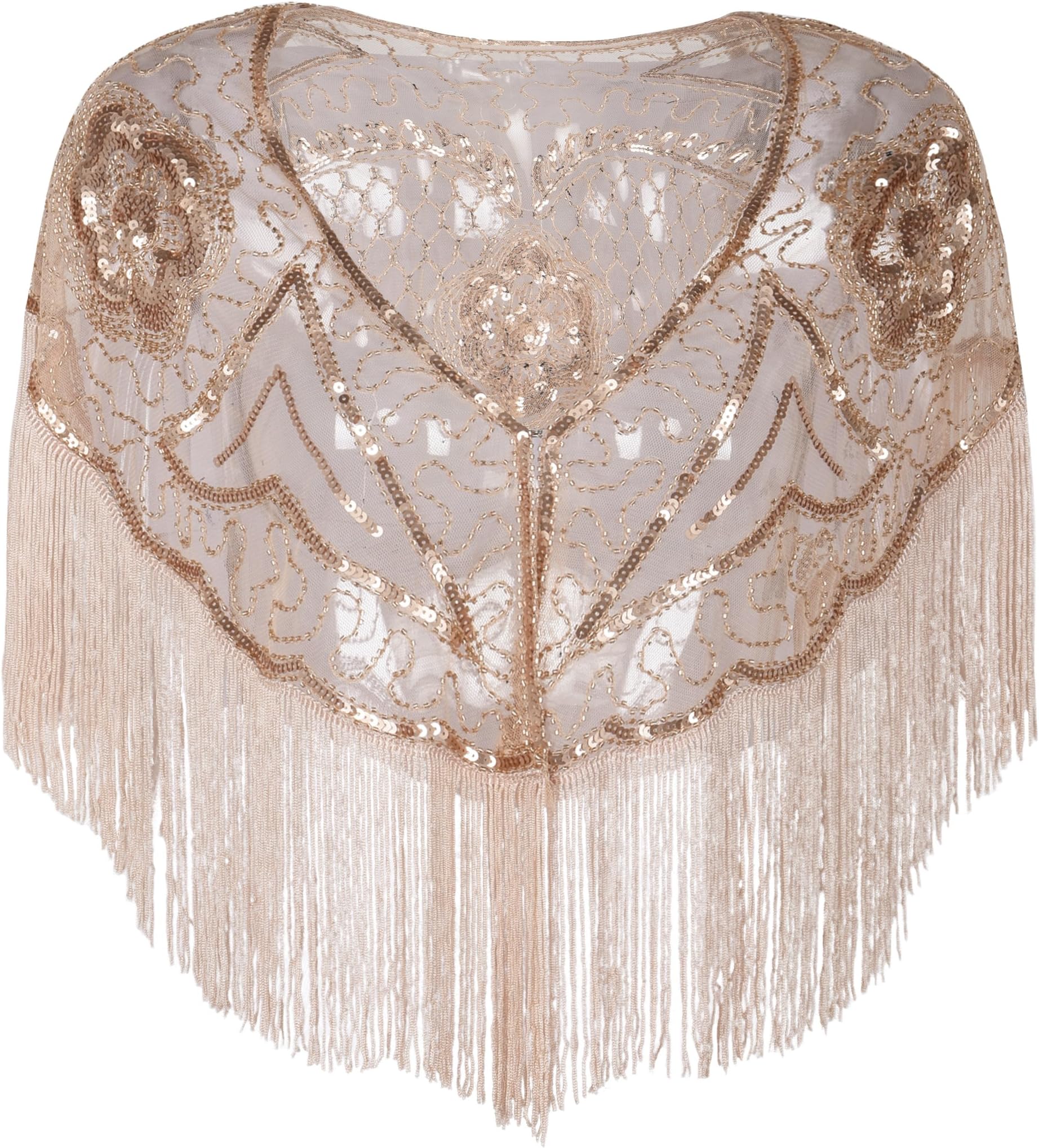 Women's Evening Shawl Sequin Fringed Bolero Flapper 1920s Cape