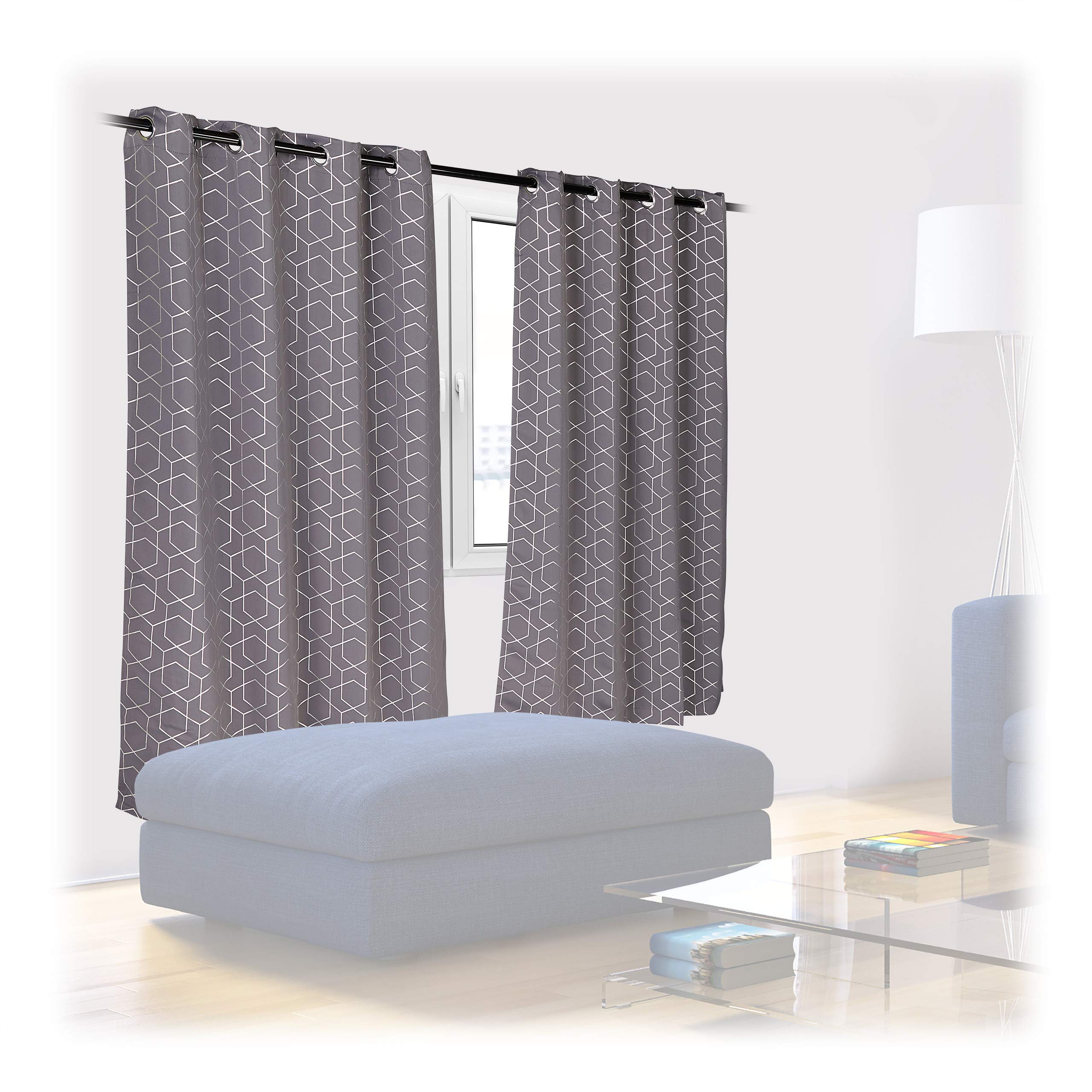 Relaxdays Curtains, Set of 2, Opaque & Darkening, Living Room, Pattern, Blackout Blinds, HxW: 175x135 cm, Grey/Silver