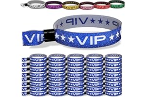 TARACANA 110 Pack Blue Glitter VIP Party Wristbands with Secure Locking Clip. Must Have Adjustable Sparkle VIP Wrist Bands for Events, Parties, Weddings and Festivals.