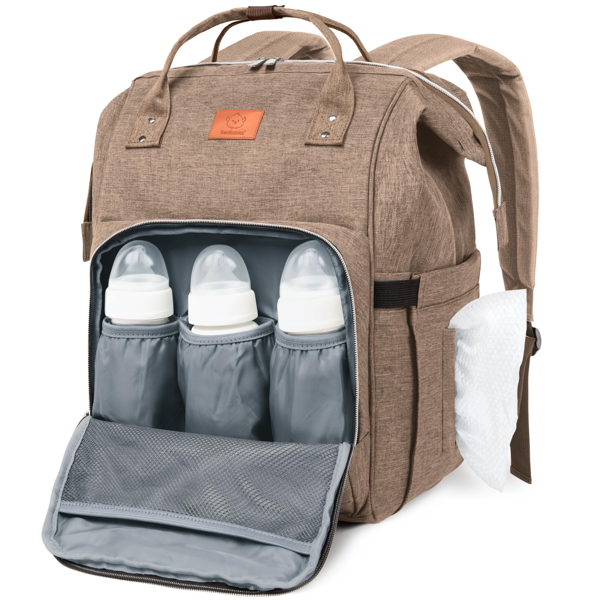 Photo 1 of KeaBabies Baby Diaper Bag Backpack - Large Baby Bag for Boys, Girls, Waterproof Multi Function Travel Diaper Backpack with Changing Pad, Durable Travel Essentials for Moms and Dads (Coffee Brown)