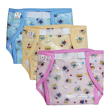 PIKIPOO : Presents Baby Kids PVC (Plastic) Diaper Joker Padded Baby Nappy Panty Training Pants with Inner & Outer Soft Plastic Reusable & Waterproof Multi (6-12 Months)