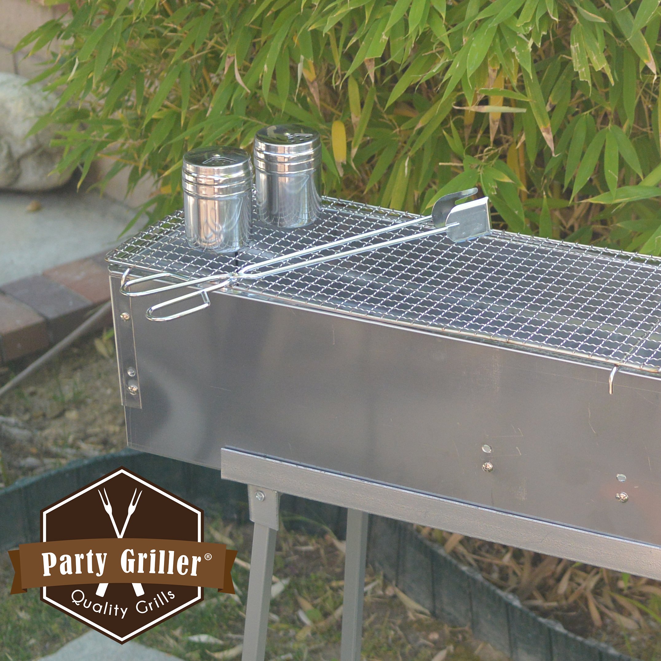 Party Griller Yakitori Grill 32” x 8" w/Double Mesh Grill Grate Portable Stainless Steel