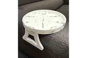 XCHOUXER Marble Printed Sofa Arm Clip Table, Armrest Tray Table, Drinks/Remote Control/Snacks Holder (Round)