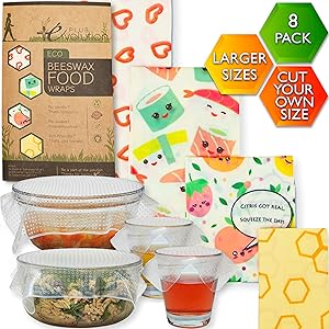 Beeswax Food Wraps & Silicone Stretch Lids - Plastic Food Wrap Alternative - Beeswax Wrap - Cute Bee Eco Friendly Products - Beeswax Wraps & Food Cover - Reusable Food Wrap - Bees Wrap Kit - FunEco