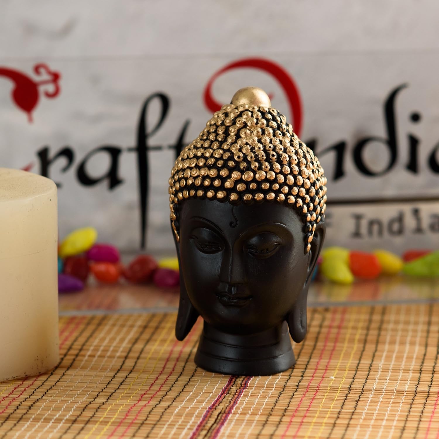 eCraftIndia Polyresin Buddha Head Statue (8 cm x 8 cm x 13 cm, Brown
