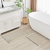 Douceur Waffle Bath mat for Bathroom Floor Non Slip, Super Soft Acrylic Blend Bath Rugs with Tassels, Quick Dry Bathroom Rugs Machine Washable, 16" x 24", Grey&Yellow