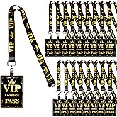 YHNTGB 25 VIP Badge Lanyard Sets Plastic Pass Cards for Backstage Concerts Parties Birthdays Music Award Movie Night Organizer's Choice Black and Gold