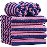 Qaxopl Oversized Striped Hand Towels for Bathroom, 100% Cotton Towel Set 35.4 by 15.74 inches - Quick Dry & Light Weight, Pink Kitchen Towels for Guest, Luxury Towel Gift (6 Pack)